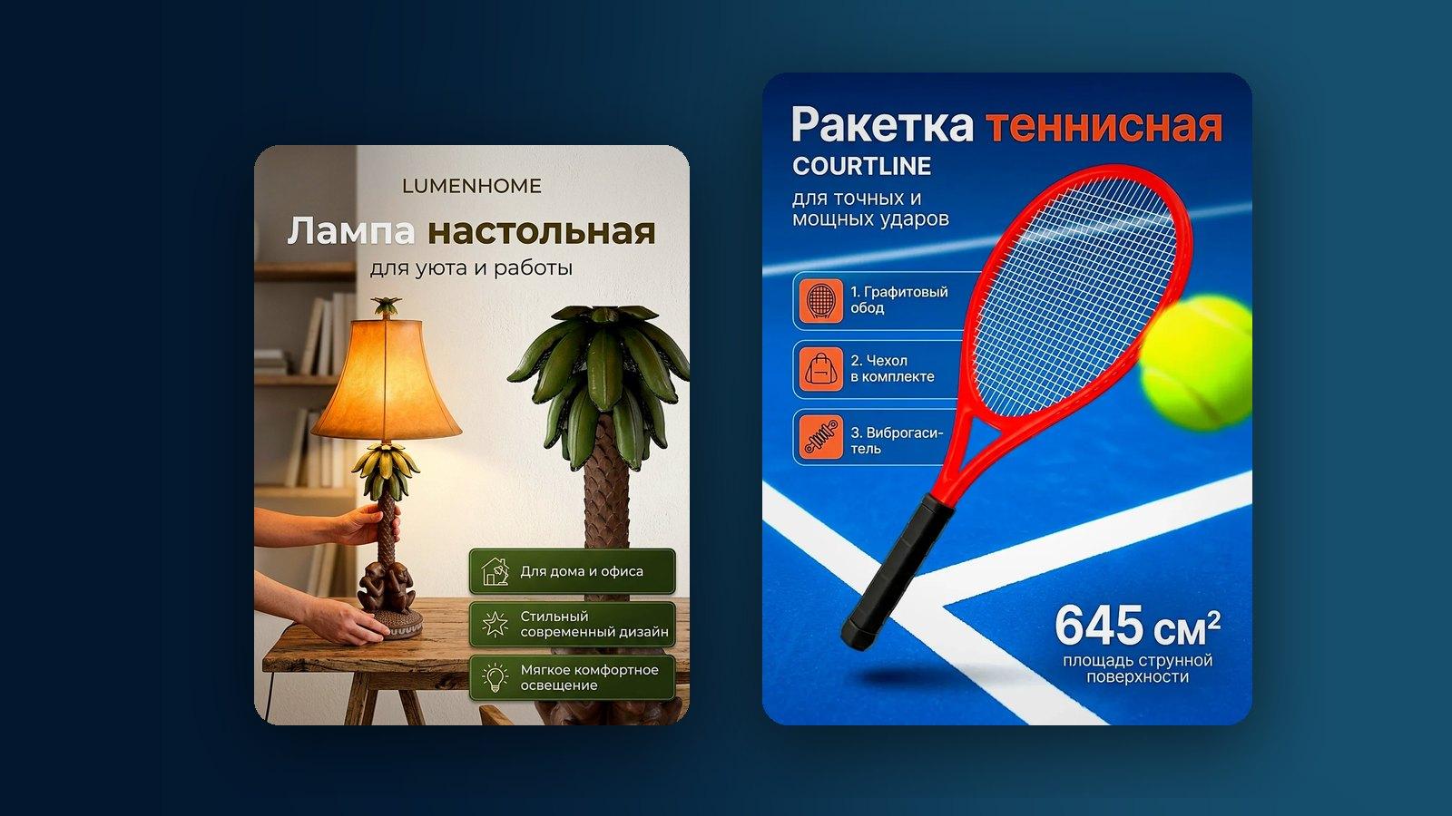 Студийная карточка товара и карточка в интерьере без запрещённых надписей